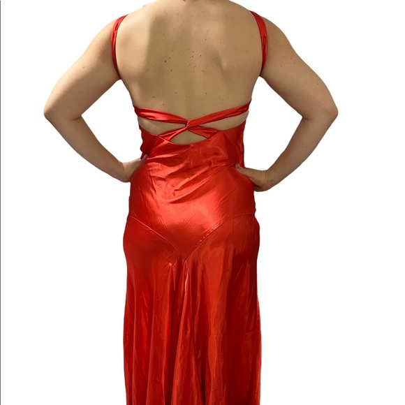 Orange Satin Strappy Formal Low Open Back Gown Prom Dress Size 9 - Picture 5 of 11